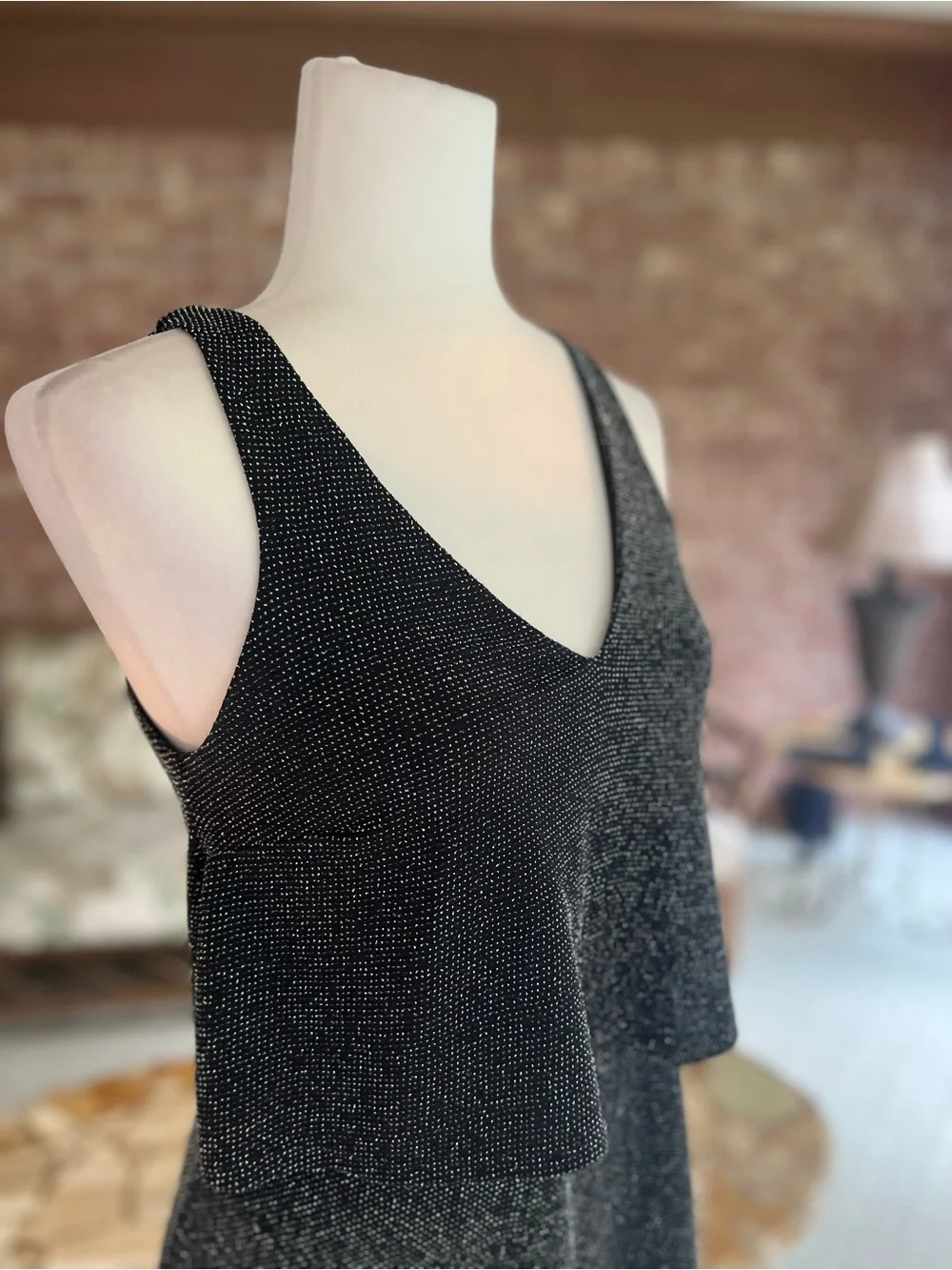 Express Black Silver Metallic Shimmer Layered Knit Mini Dress S Cocktail LBD